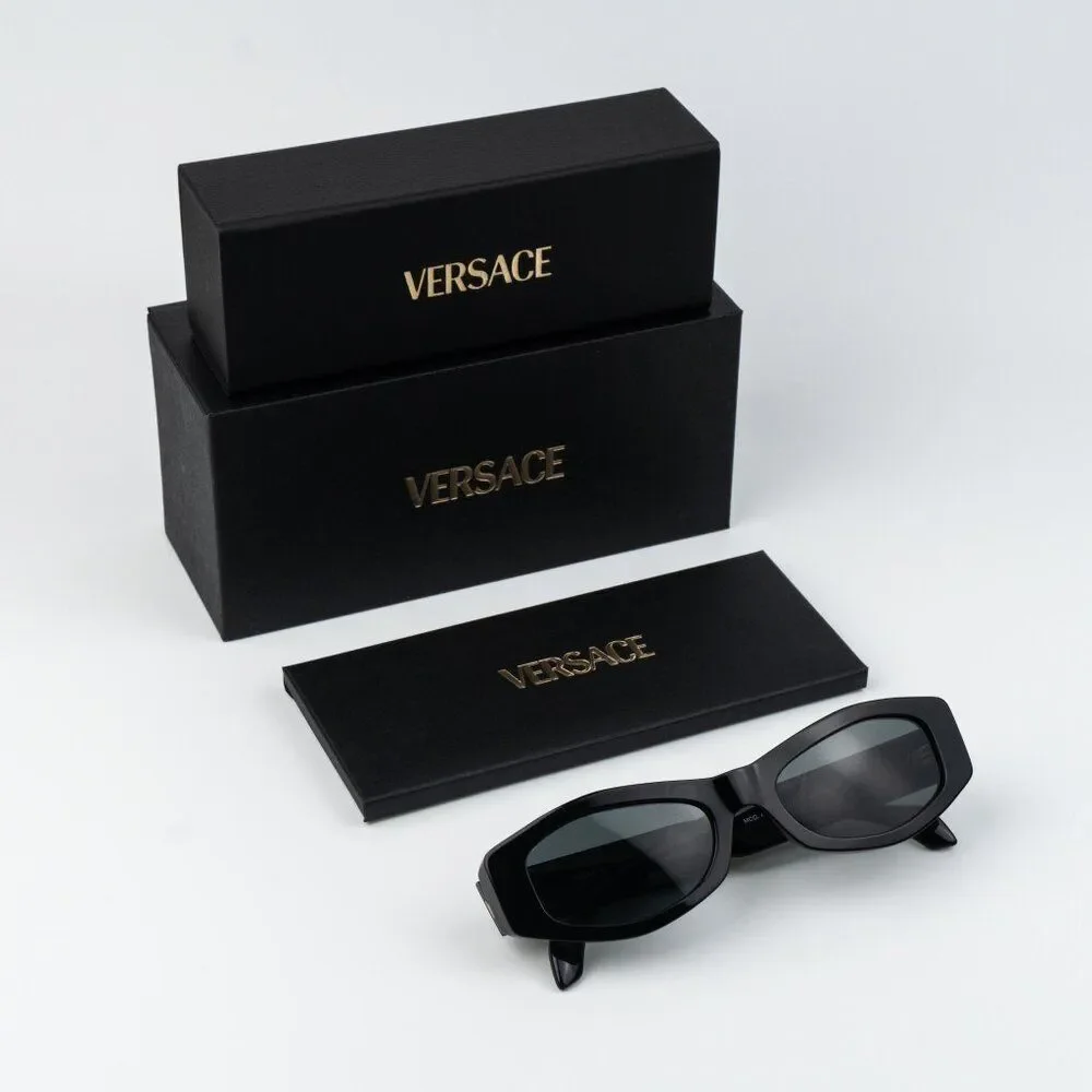 Versace Men Sunglasses Black Dark Grey Rectangle VE4487 GB1/87 NEW AUTHENTIC
